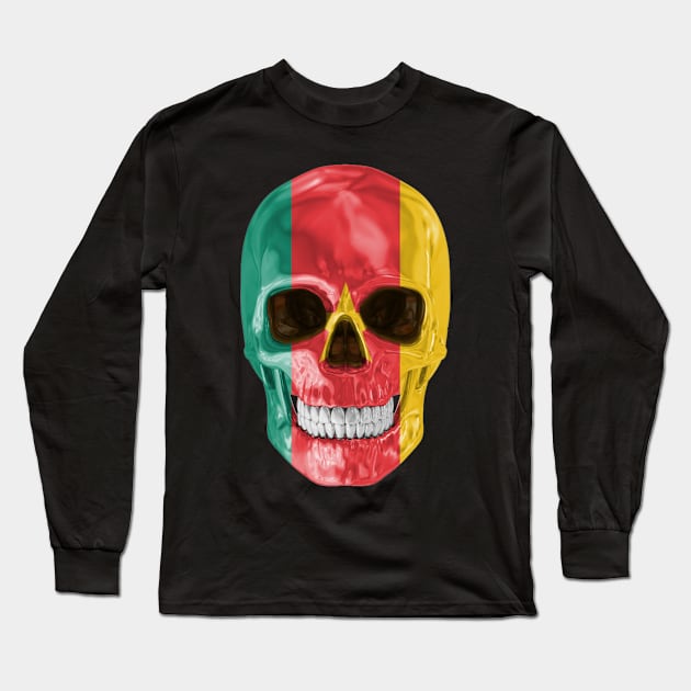 Cameroon Flag Skull - Gift for Cameroonian With Roots From Cameroon Long Sleeve T-Shirt by Country Flags